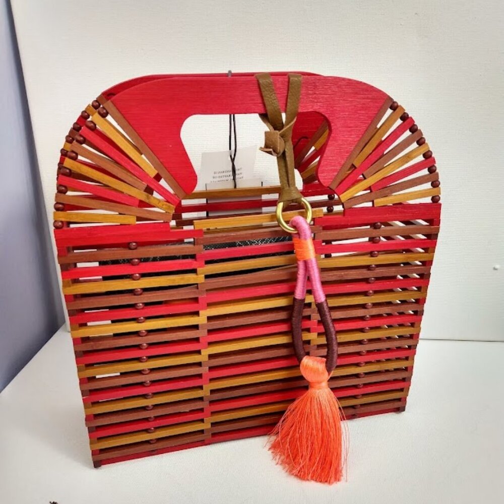 Vince Camuto Bayne Bamboo Clutch Purse NEW Papaya Orange Summer Colorful